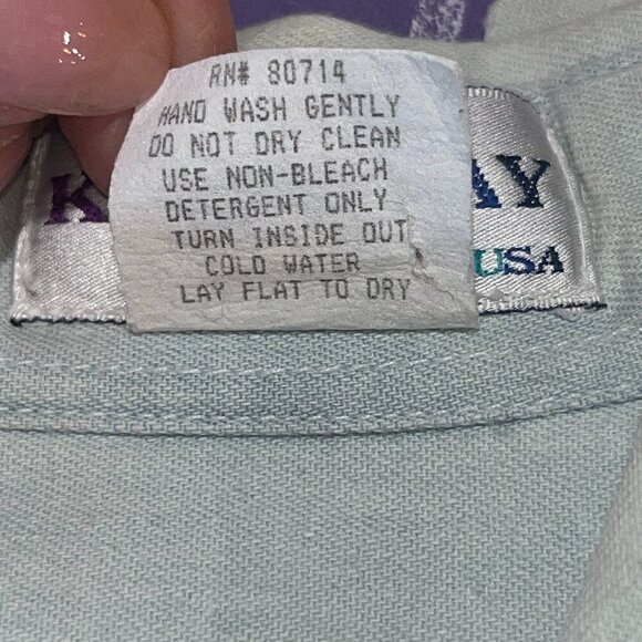 KOLORWAY Hand Painted Denim Button Down New Orleans Jazz Mardi Gras Shirt Top - Picture 10 of 10